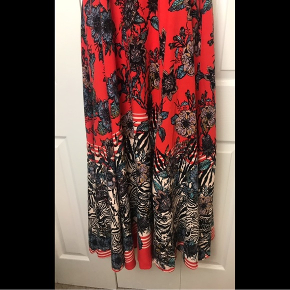 New FREE PEOPLE Mila Strapless Maxi Dress Floral Zebra Red Motif Flowy Boho NWT - Picture 7 of 16